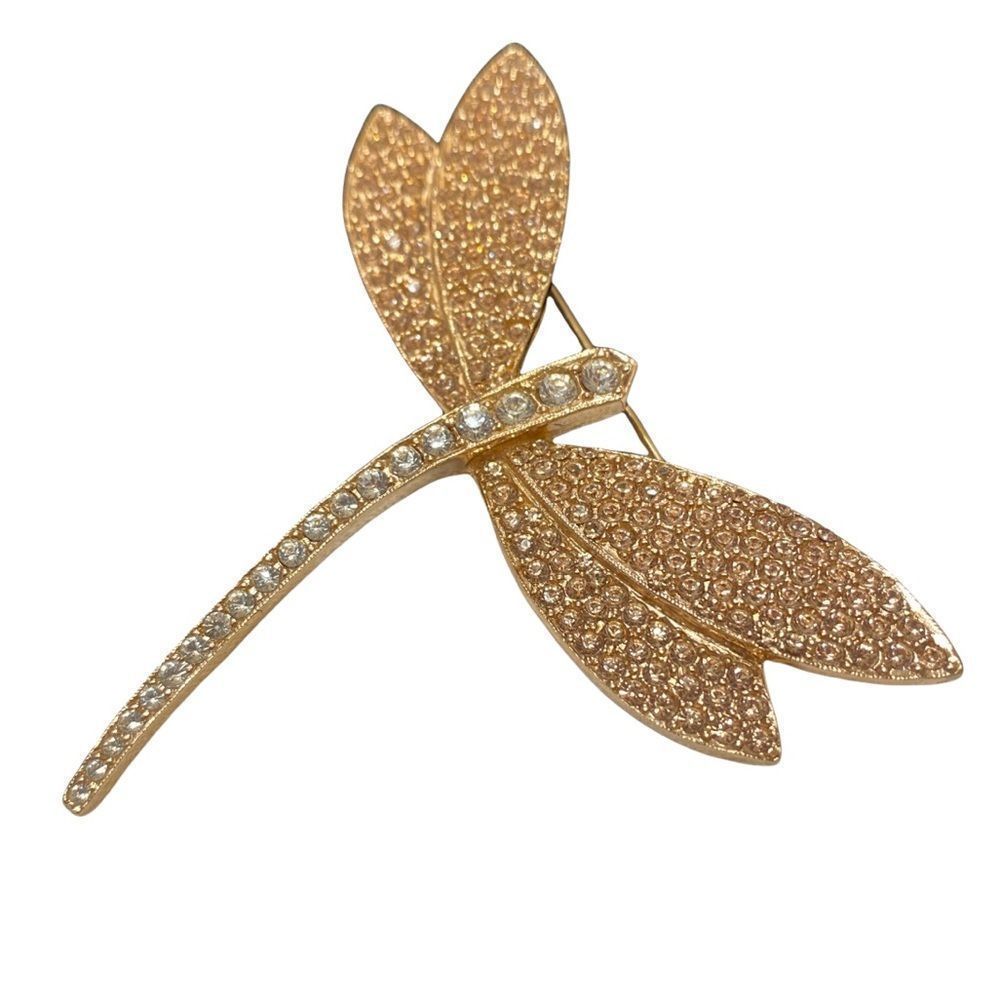 Vintage Ciner Gold And Rhinestone Figural Dragonfly Brooch Or Pin
